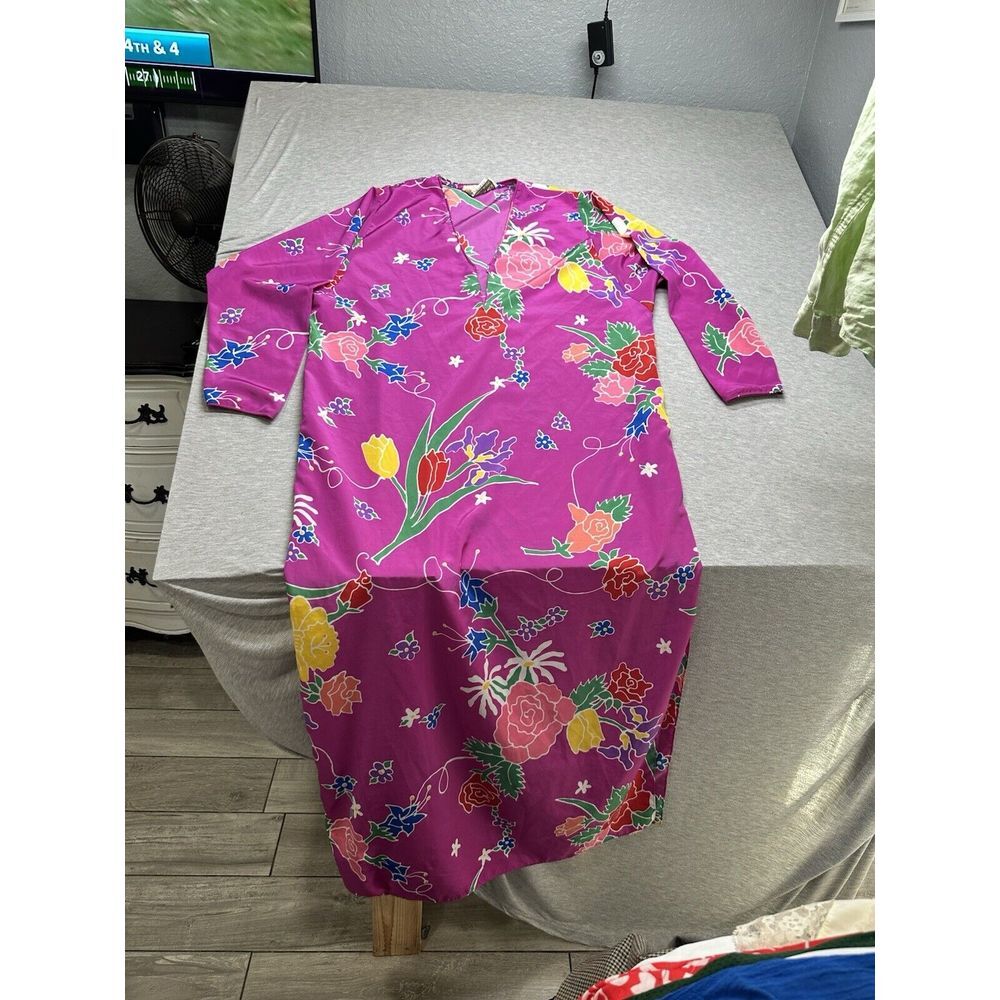 VTG Neiman Marcus Oscar De La‎ Renta Pink Floral Caftan Size L/XL READ